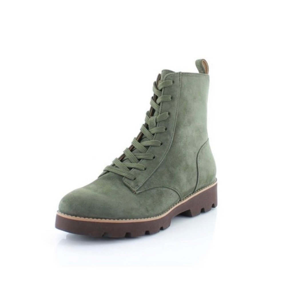 10 Vionic Lani Lace-Up Leather Combat Style Boots Olive Green NEW w/out Box